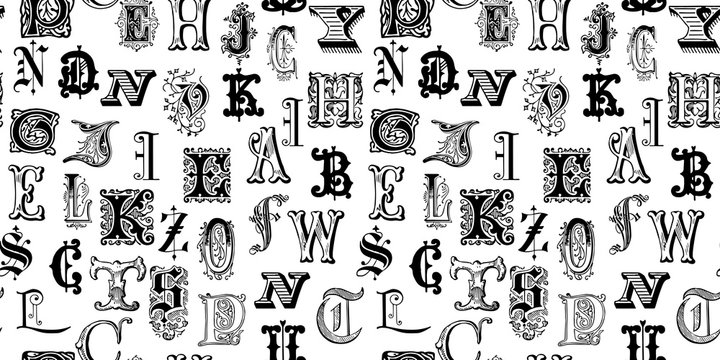 Vintage engraved letters seamless background
