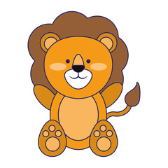 Lion cute animal blue lines