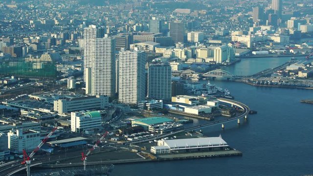 Aerial view of Yokohama Cityscape, view from Yokohama Landmark Tower, Japan