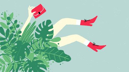 Woman legs and plants