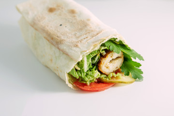 tortilla wraps with meat and vegetables