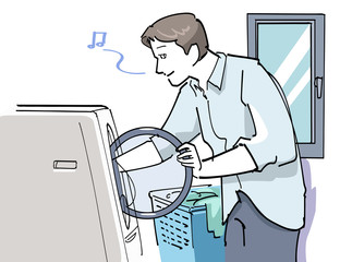 洗濯をする男性