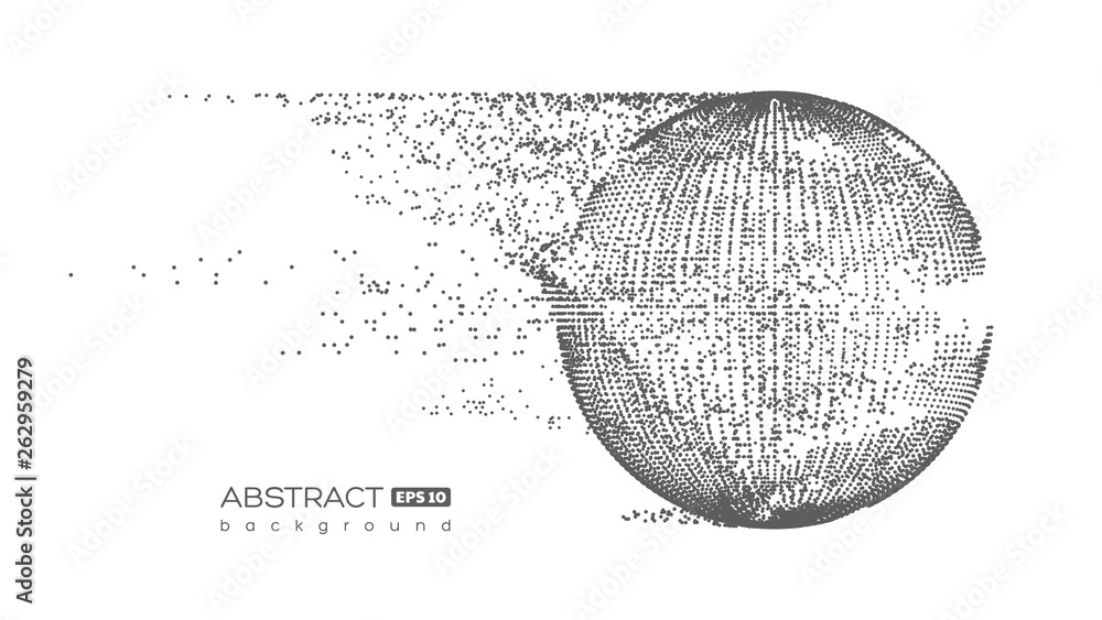 Poster abstract globe particles sphere with explosion effect. 3d technology digital style. isolated on whit