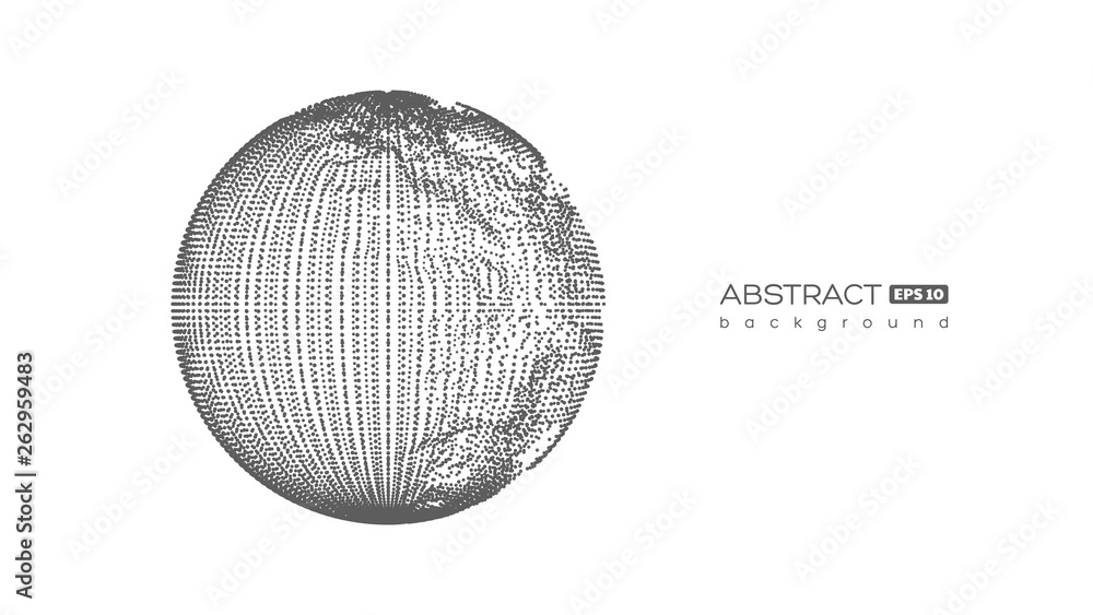 Poster abstract globe sphere with destroyed effect. 3d technology digital style. dark background. futuristi