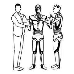 humanoid robot and businessman black and white