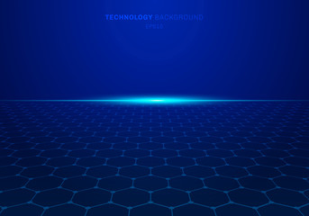 Abstract blue technology hexagon pattern on background with light explode.
