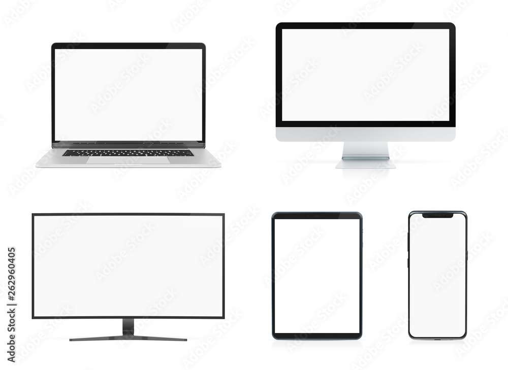 Leinwandbilder modern devices with smartphone laptop computer and tablet isolated on white mockup 3d rendering
