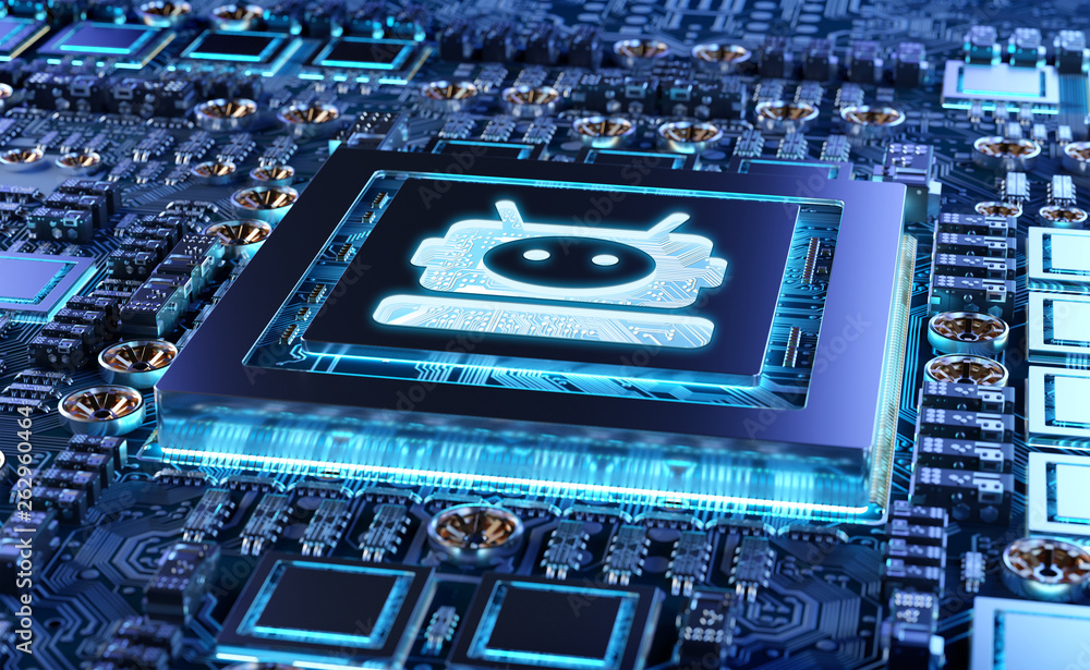 Poster chatbot in a modern gpu card 3d rendering