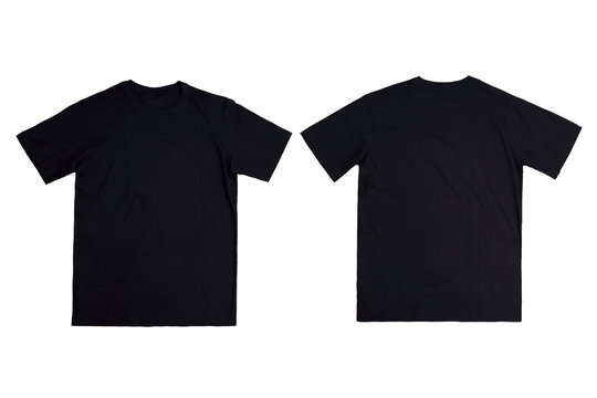 Front and back black t-shirt mockup on white background