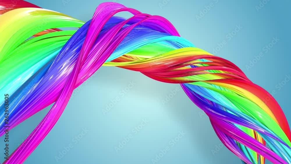 Poster abstract seamless background with multicolored ribbons. rainbow stripes are moving in a circle and t