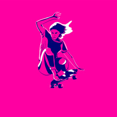 Stylish girl skater . Skateboard. Vector illustration for a postcard or a poster, print for clothes. Street cultures.