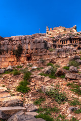 Ruins at ancient Lycian town Tlos, Mugla province, Turkey, selective focus
