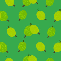 Pattern gooseberry on a green background. Summer design for cafe, menu, flyer, fabric, invitation, holiday.