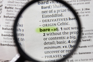 The word or phrase bare in a dictionary.