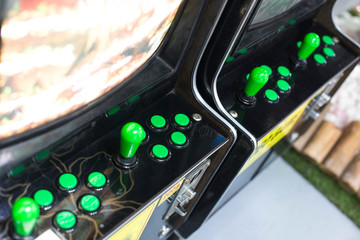 Joystick and buttons on an old arcade game
