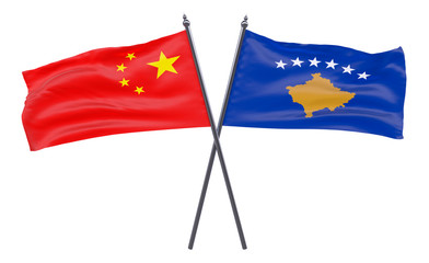 China and Kosovo, two crossed flags isolated on white background. 3d image