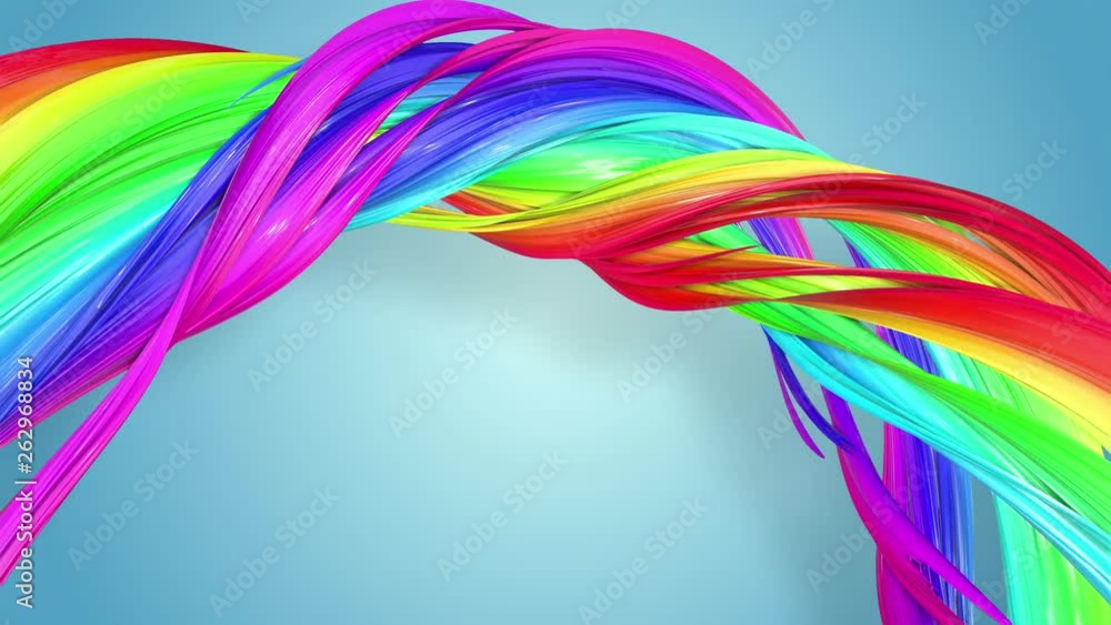 Poster abstract seamless background with multicolored ribbons. rainbow stripes are moving in a circle and t
