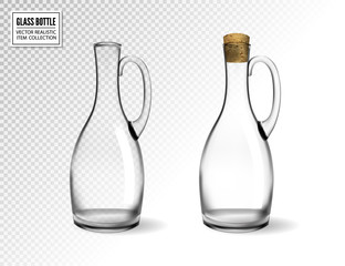 Empty glass bottles collection, isolated on transparent background. Photo-realistic vector, 3d