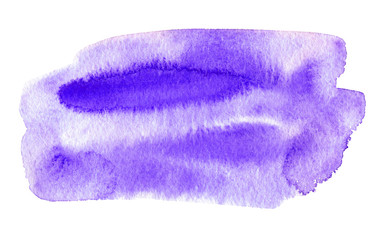 Violet watery illustration.Abstract watercolor hand drawn image.Wet splash.White background.