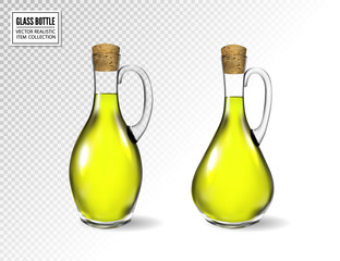Small bottle of olive oil with cork stopper isolated in front of transparent background