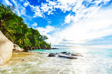sunny day on paradise beach anse georgette,praslin seychelles 42