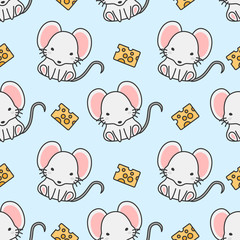 Cute mouse and cheese Seamless Pattern Background