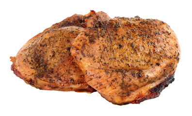 Grilled lamb meat steaks isolated on a white background