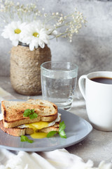 Toast with egg and coffee for breakfast