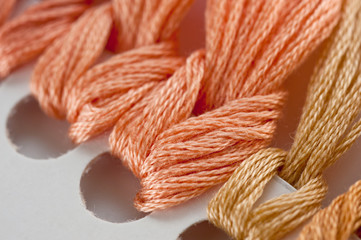 Thread for embroidery floss on paper base close-up shot