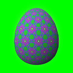 Happy Easter - Frohe Ostern, Artfully designed and colorful easter egg, 3D illustration on green background