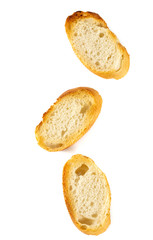 toasted baguette slices isolated on white