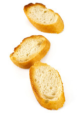 toasted baguette slices isolated on white
