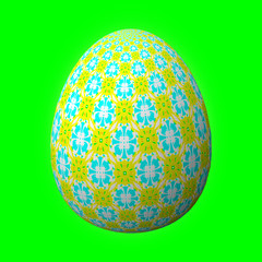 Happy Easter - Frohe Ostern, Artfully designed and colorful easter egg, 3D illustration on green background
