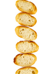 toasted baguette slices isolated on white