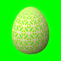 Happy Easter - Frohe Ostern, Artfully designed and colorful easter egg, 3D illustration on green background