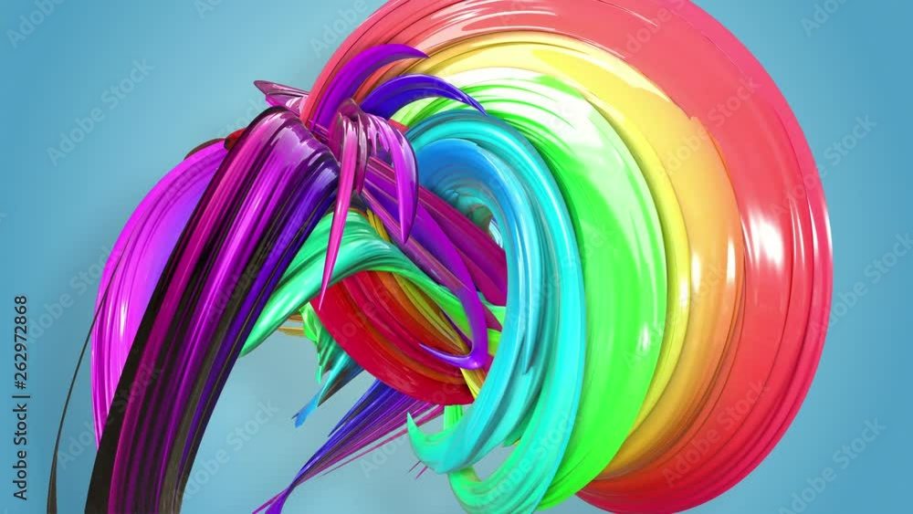 Poster abstract seamless background with multicolored ribbons. rainbow stripes are moving in a circle and t