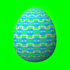 Happy Easter - Frohe Ostern, Artfully designed and colorful easter egg, 3D illustration on green background