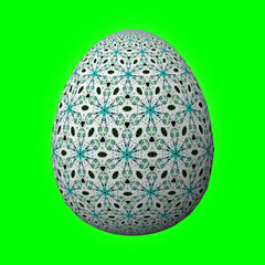 Happy Easter - Frohe Ostern, Artfully designed and colorful easter egg, 3D illustration on green background