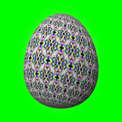 Happy Easter - Frohe Ostern, Artfully designed and colorful easter egg, 3D illustration on green background