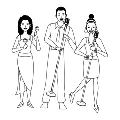 musician playing maracas and singing black and white