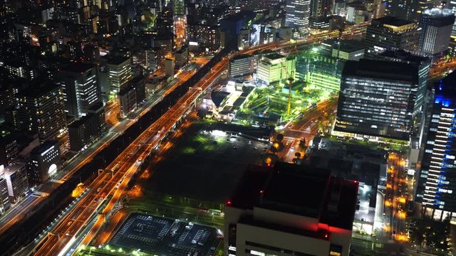 Aerial night view of Yokohama Cityscape, view from Yokohama Landmark Tower, Japan