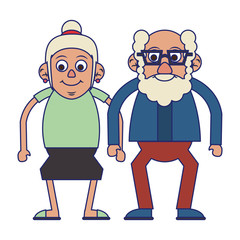 Elderly couple grandparents blue lines