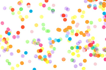 Bright multicolored confetti isolated on white background.