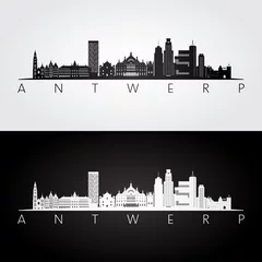 Cercles muraux Anvers Antwerp skyline and landmarks silhouette, black and white design, vector illustration.