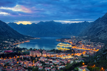 Bay of Kotor at dusk, Montenegro