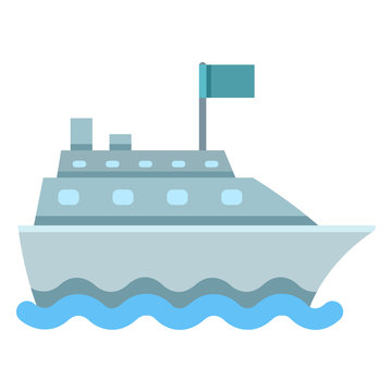 Vector Blue Color Flat Cruise Ship Icon