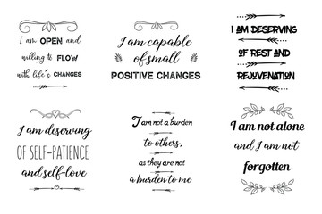 Set of Calligraphy saying for print. Motivation Inspiring Positive Vector Quotes for every day. Ready to post in social media, brochure, magazine