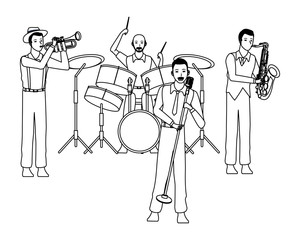 musician playing in a band black and white