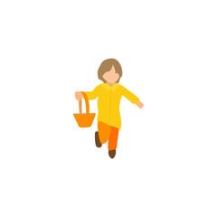 boy runs with a basket