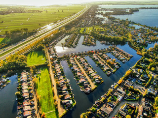 drone top view of vinkeveen near Amsterdam during hot summer